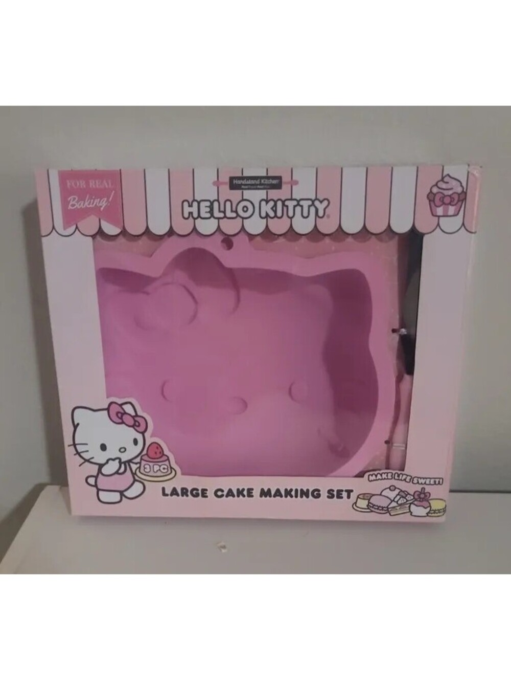 HELLO KITTY LARGE CAKE MAKING SET SILICONE CAKE MOLD SPATULA PINK NEW